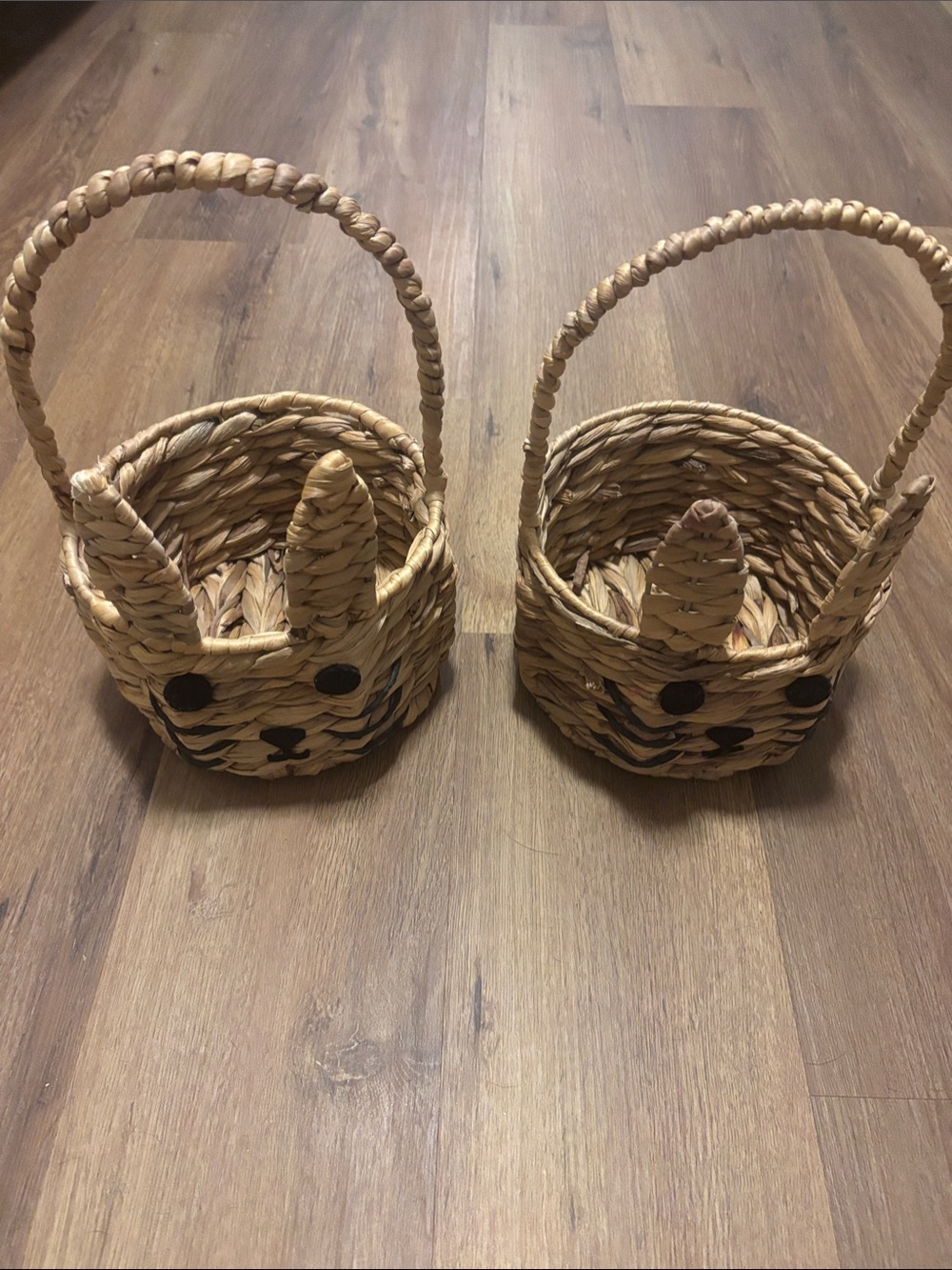 Woven Bunny Face Handled Baskets - Set of 2